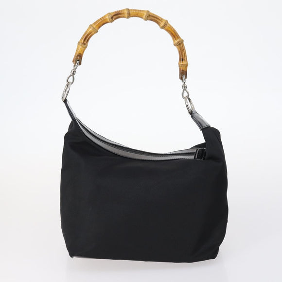 GUCCI Bamboo Jackie Shoulder Bag Nylon 6Set Black Auth bs29393