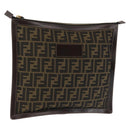 FENDI Zucca Canvas Clutch Bag Black Brown gold Auth bs29397-1