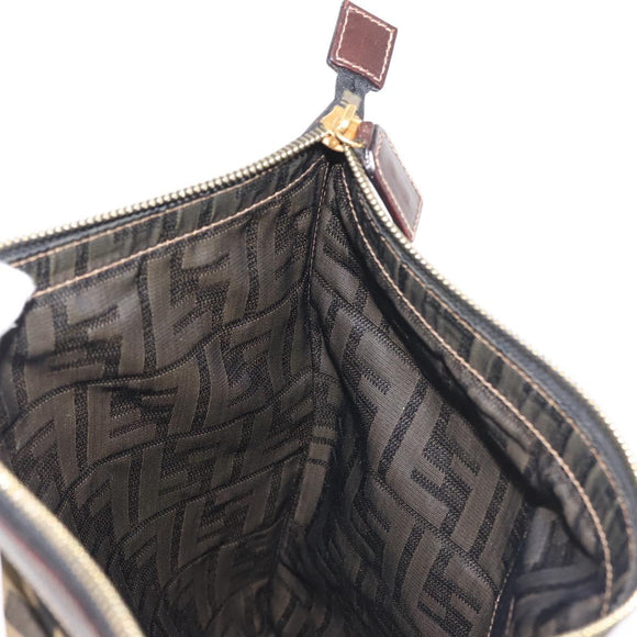 FENDI Zucca Canvas Clutch Bag Black Brown gold Auth bs29397