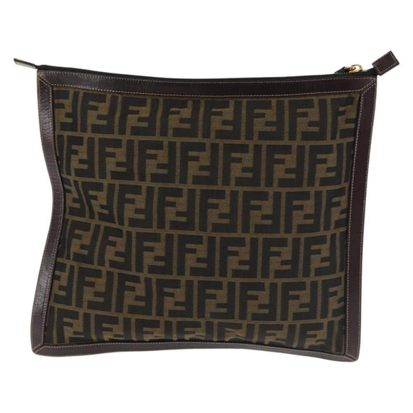 FENDI Zucca Canvas Clutch Bag Black Brown gold Auth bs29397