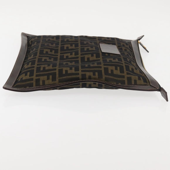 FENDI Zucca Canvas Clutch Bag Black Brown gold Auth bs29397