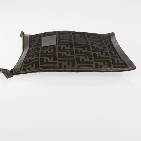 FENDI Zucca Canvas Clutch Bag Black Brown gold Auth bs29397