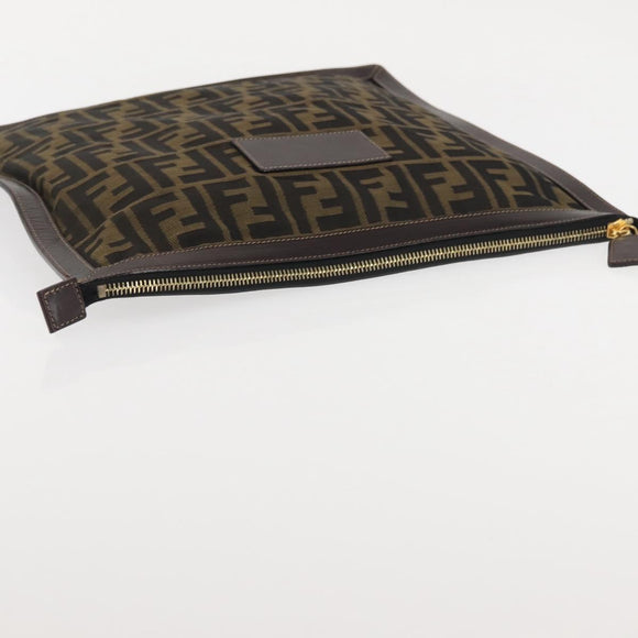 FENDI Zucca Canvas Clutch Bag Black Brown gold Auth bs29397