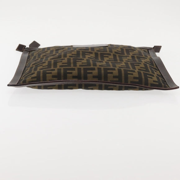 FENDI Zucca Canvas Clutch Bag Black Brown gold Auth bs29397