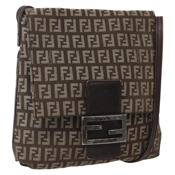 FENDI Zucchino Canvas Shoulder Bag Brown Auth bs29399