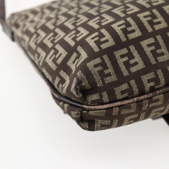 FENDI Zucchino Canvas Shoulder Bag Brown Auth bs29399