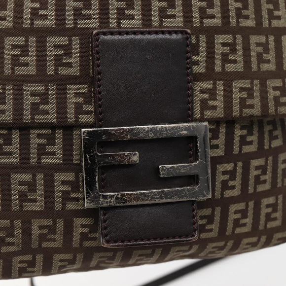 FENDI Zucchino Canvas Shoulder Bag Brown Auth bs29399