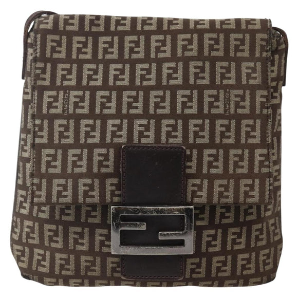 FENDI Zucchino Canvas Shoulder Bag Brown Auth bs29399