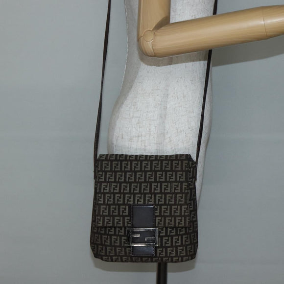 FENDI Zucchino Canvas Shoulder Bag Brown Auth bs29399