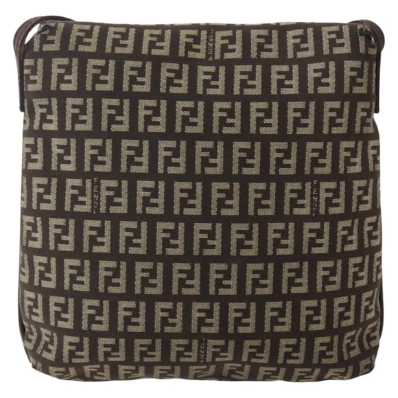 FENDI Zucchino Canvas Shoulder Bag Brown Auth bs29399