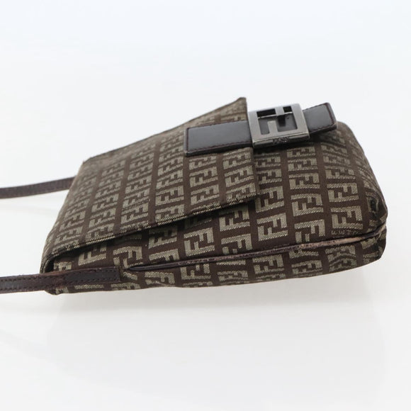 FENDI Zucchino Canvas Shoulder Bag Brown Auth bs29399
