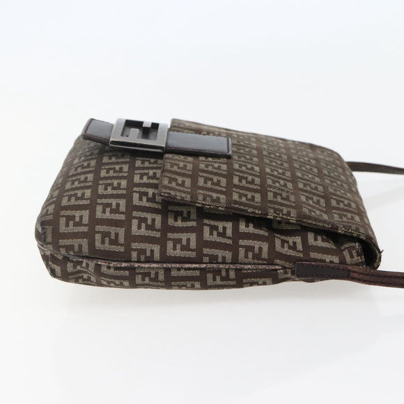 FENDI Zucchino Canvas Shoulder Bag Brown Auth bs29399