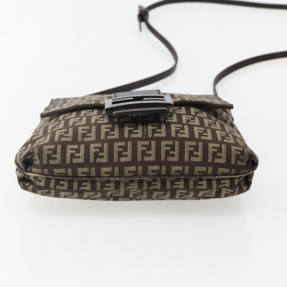 FENDI Zucchino Canvas Shoulder Bag Brown Auth bs29399