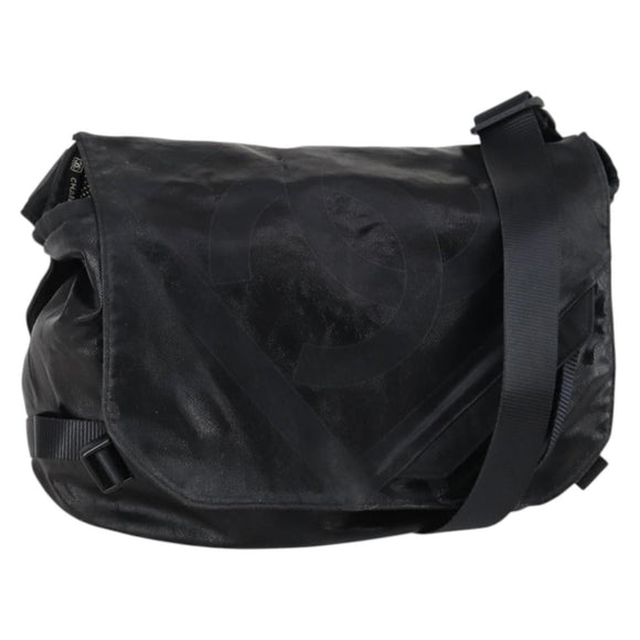 CHANEL Sports Shoulder Bag Coated Canvas Black Silver CC Auth bs29400