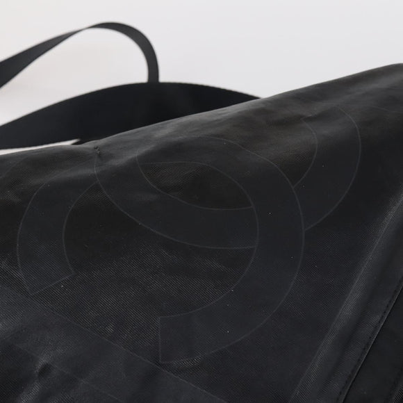 CHANEL Sports Shoulder Bag Coated Canvas Black Silver CC Auth bs29400