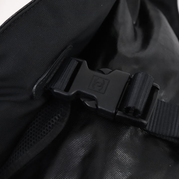 CHANEL Sports Shoulder Bag Coated Canvas Black Silver CC Auth bs29400