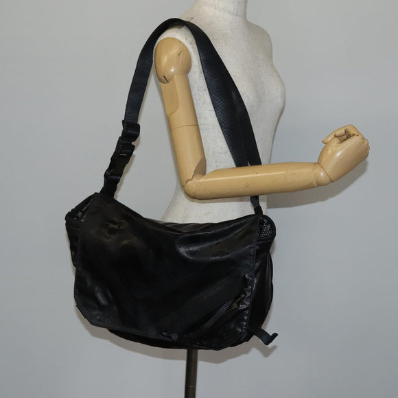 CHANEL Sports Shoulder Bag Coated Canvas Black Silver CC Auth bs29400