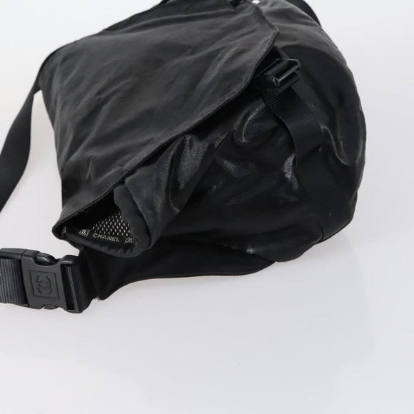 CHANEL Sports Shoulder Bag Coated Canvas Black Silver CC Auth bs29400
