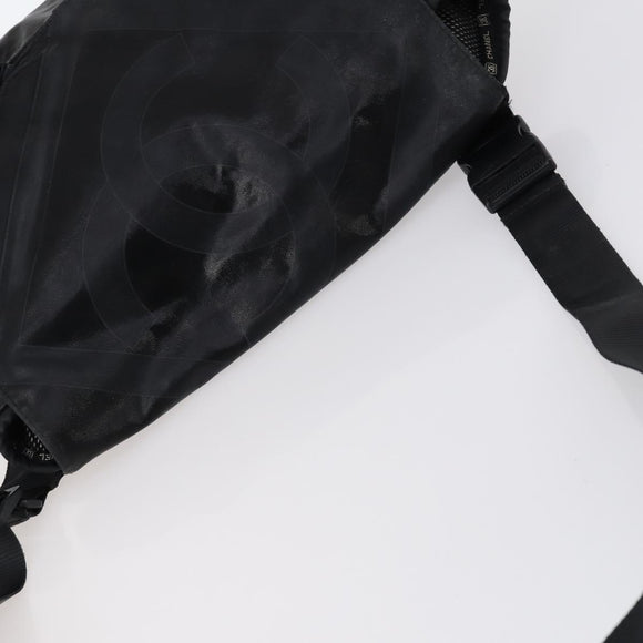 CHANEL Sports Shoulder Bag Coated Canvas Black Silver CC Auth bs29400