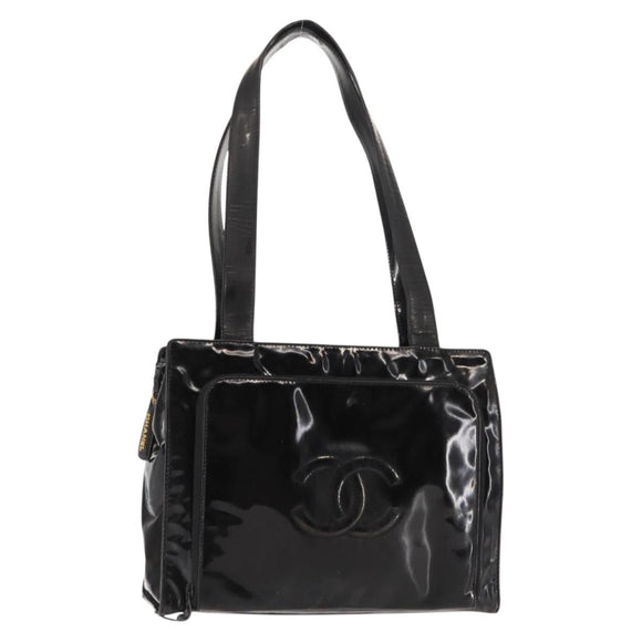 CHANEL Tote Bag Patent leather Black CC Auth bs29402