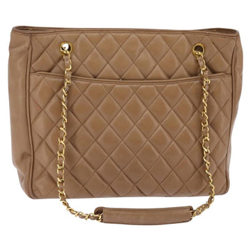 CHANEL Matelasse Chain Shoulder Bag Lamb Skin Beige Gold CC Auth bs29410