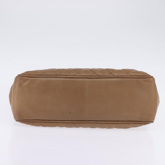 CHANEL Matelasse Chain Shoulder Bag Lamb Skin Beige Gold CC Auth bs29410