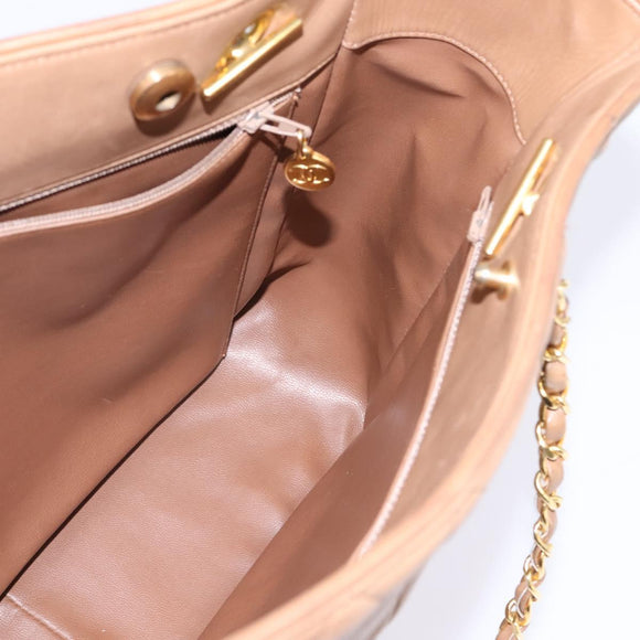 CHANEL Matelasse Chain Shoulder Bag Lamb Skin Beige Gold CC Auth bs29410