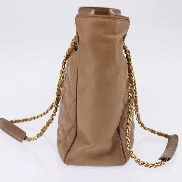 CHANEL Matelasse Chain Shoulder Bag Lamb Skin Beige Gold CC Auth bs29410