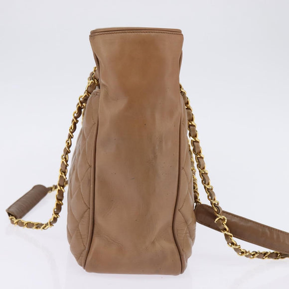 CHANEL Matelasse Chain Shoulder Bag Lamb Skin Beige Gold CC Auth bs29410