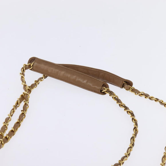CHANEL Matelasse Chain Shoulder Bag Lamb Skin Beige Gold CC Auth bs29410