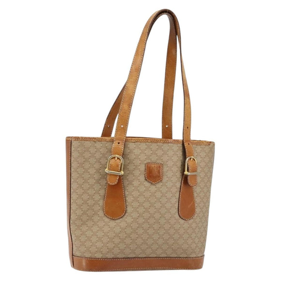 CELINE Macadam Canvas Tote Bag PVC Beige Gold Auth bs29412