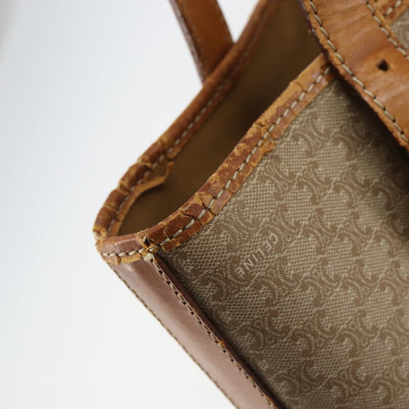 CELINE Macadam Canvas Tote Bag PVC Beige Gold Auth bs29412