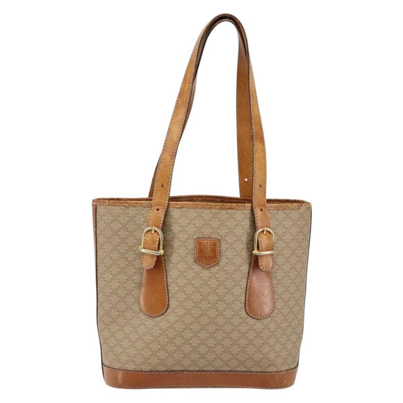 CELINE Macadam Canvas Tote Bag PVC Beige Gold Auth bs29412