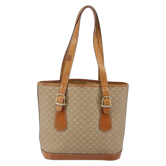 CELINE Macadam Canvas Tote Bag PVC Beige Gold Auth bs29412
