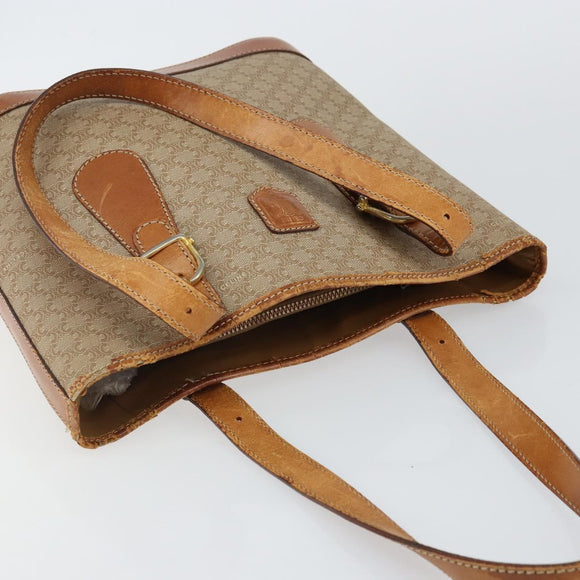 CELINE Macadam Canvas Tote Bag PVC Beige Gold Auth bs29412