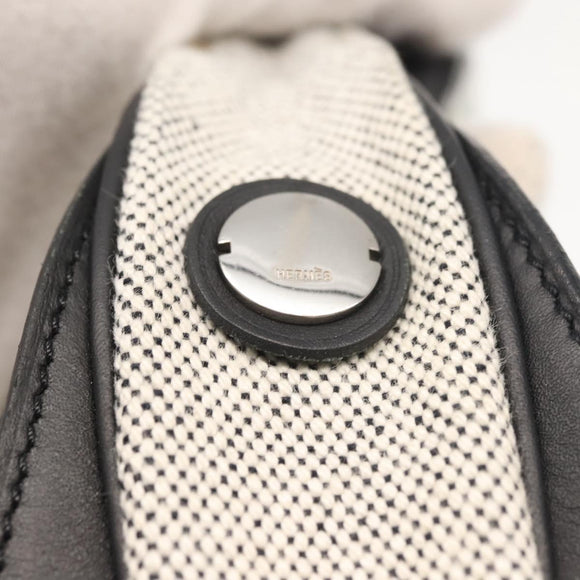 HERMES Sac Luco MM Shoulder Bag Canvas Leather Gray Black Silver Auth bs29413