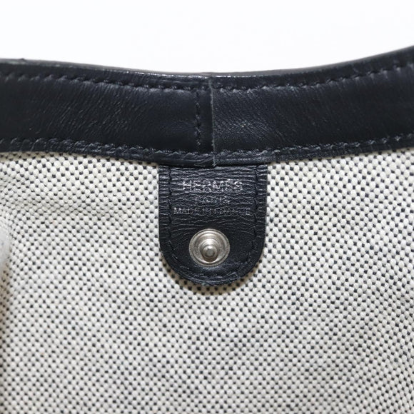 HERMES Sac Luco MM Shoulder Bag Canvas Leather Gray Black Silver Auth bs29413