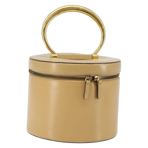 CELINE Vanity Pouch Leather metal Beige Gold Auth bs29414