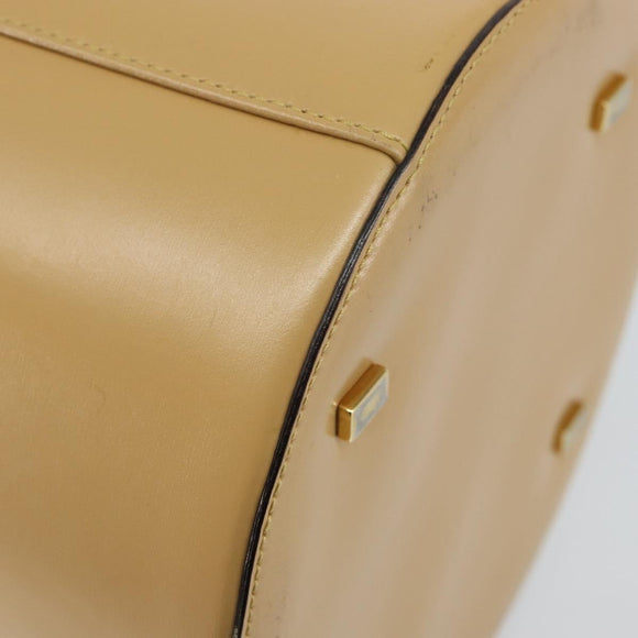 CELINE Vanity Pouch Leather metal Beige Gold Auth bs29414