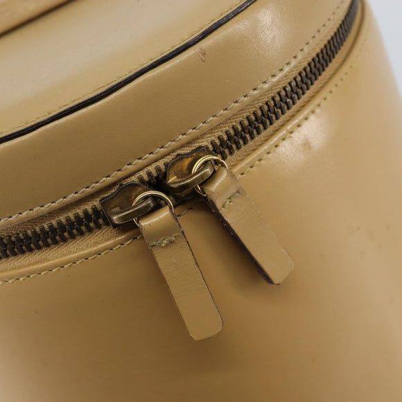 CELINE Vanity Pouch Leather metal Beige Gold Auth bs29414