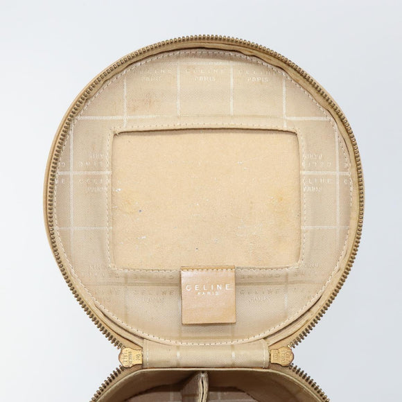 CELINE Vanity Pouch Leather metal Beige Gold Auth bs29414