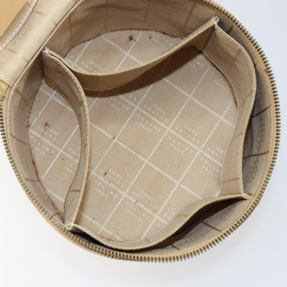 CELINE Vanity Pouch Leather metal Beige Gold Auth bs29414