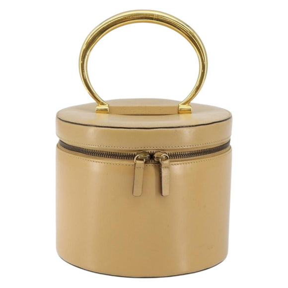 CELINE Vanity Pouch Leather metal Beige Gold Auth bs29414