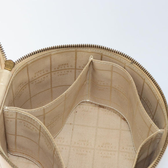 CELINE Vanity Pouch Leather metal Beige Gold Auth bs29414