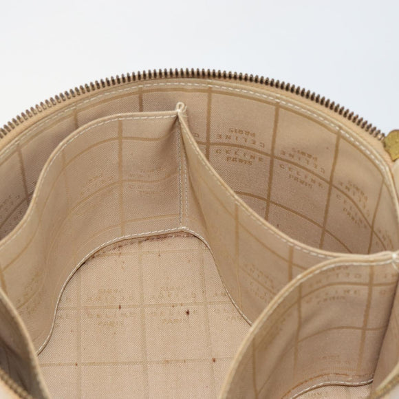 CELINE Vanity Pouch Leather metal Beige Gold Auth bs29414