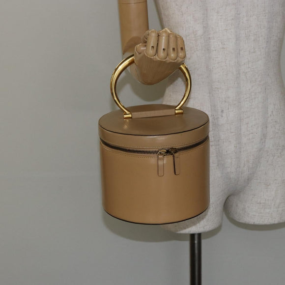CELINE Vanity Pouch Leather metal Beige Gold Auth bs29414
