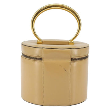 CELINE Vanity Pouch Leather metal Beige Gold Auth bs29414 - 0