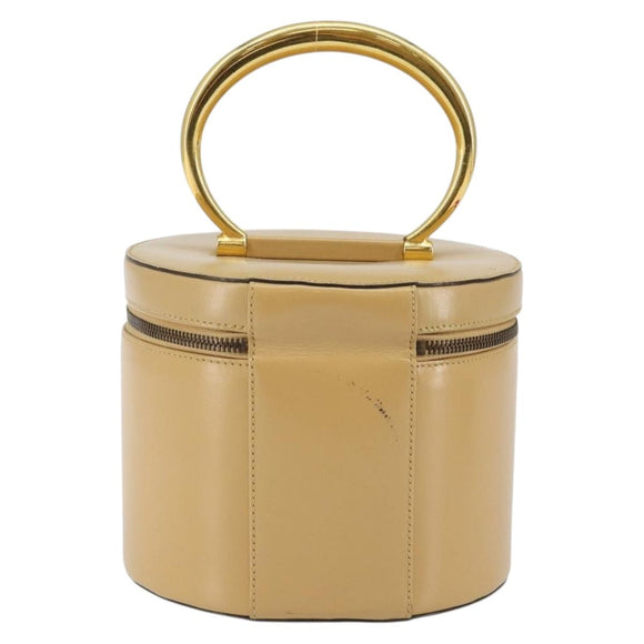 CELINE Vanity Pouch Leather metal Beige Gold Auth bs29414