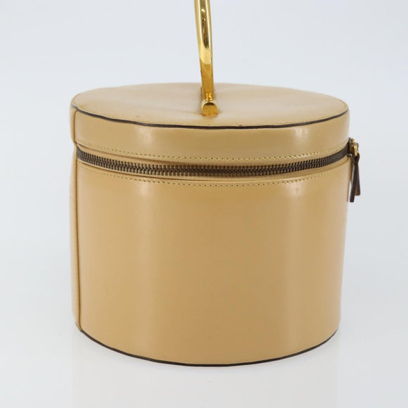 CELINE Vanity Pouch Leather metal Beige Gold Auth bs29414