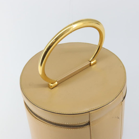 CELINE Vanity Pouch Leather metal Beige Gold Auth bs29414